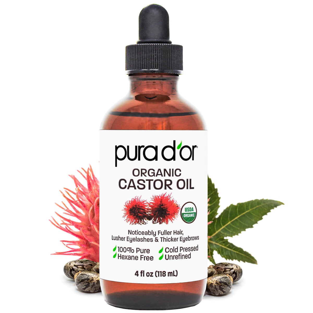 PURA D'OR front bottle 4oz showing clean organic label and benefit of pure conditioning