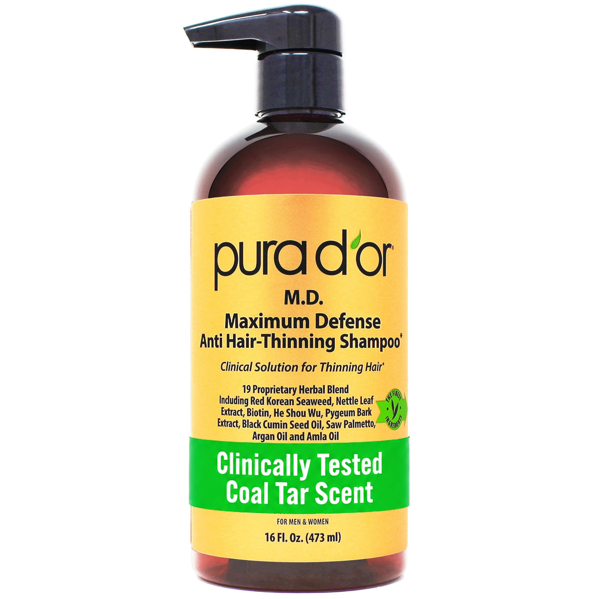 PURA D'OR front bottle view showing packaging and clear product benefit