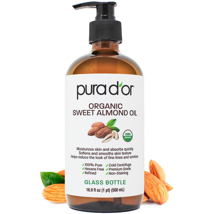 PURA D'OR front glass bottle showing organic label and size