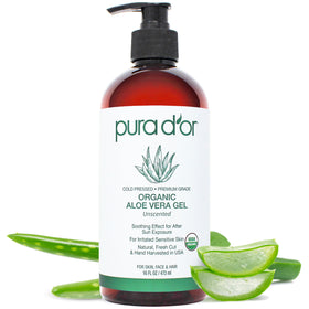 PURA D'OR front label showing USDA Organic seal and 16 oz size benefits