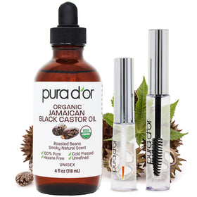 PURA D'OR front packaging showing 4 oz bottle and labels, highlights purity benefit