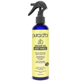 PURA D'OR front packaging of heat protectant spray showing bottle benefit