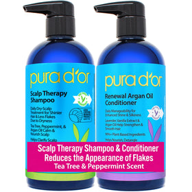PURA D'OR front packaging set showing shampoo and conditioner for soothing scalp relief