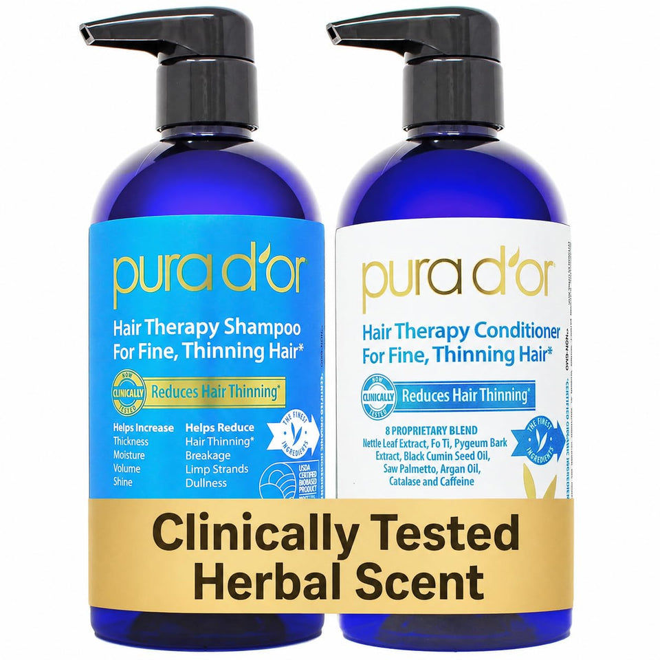 PURA D'OR front packaging showing duo and promoting fuller hair