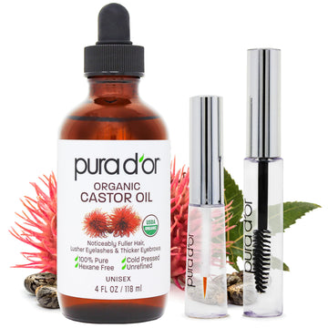 PURA D'OR front packaging of 4 oz castor oil showing label and benefits
