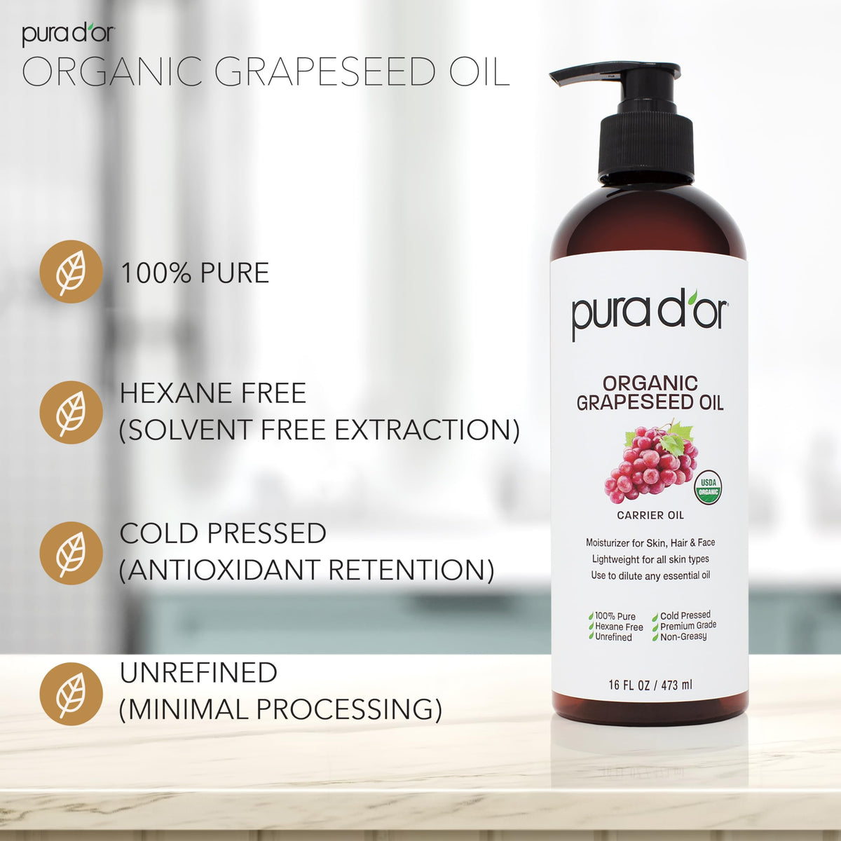 PURA D'OR oil pouring close-up showing silky, fast-absorbing texture