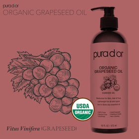 PURA D'OR 16 oz bottle beside measuring cup to show size and scale