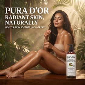 PURA D'OR applied to damp hair ends improving shine and reducing frizz
