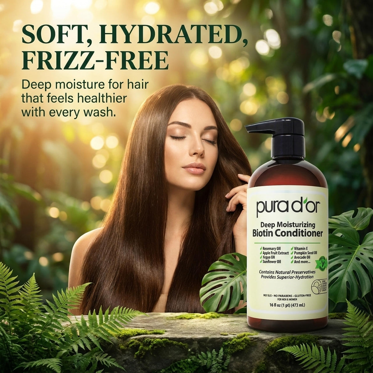 PURA D'OR before and after detangling demonstrating smoother hair