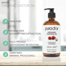 PURA D'OR held in hands for hair treatment illustrating shine and softness benefit