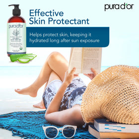 PURA D'OR applied to damp hair illustrating softer, shinier hair benefit