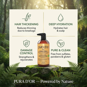 PURA D'OR herbal ingredients display illustrating natural extract support