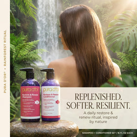 PURA D'OR shampoo and conditioner in bathroom use for smoother styling