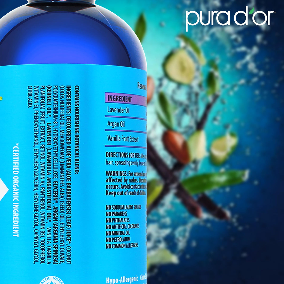 PURA D'OR bottle in hand showing 16 oz size for easy sizing benefit