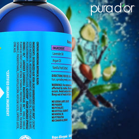 PURA D'OR bottle in hand showing 16 oz size for easy sizing benefit