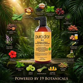 PURA D'OR shampoo in shower showing easy rinse and multi-use benefit
