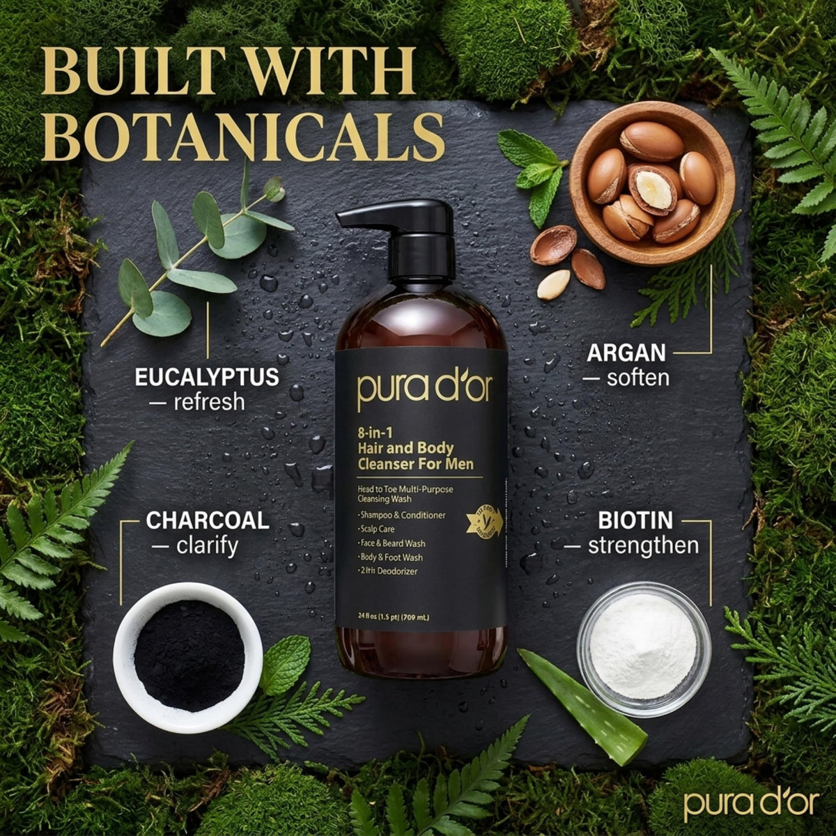 PURA D'OR in-shower use demonstrating head-to-toe application convenience