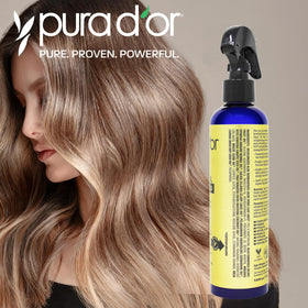 PURA D'OR spray in use while blow-drying for smoother styling
