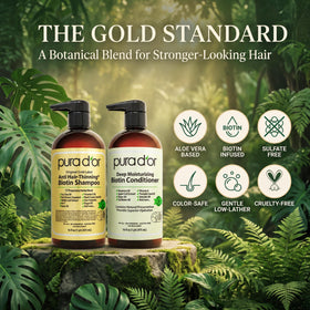 PURA D'OR botanical ingredients flatlay showing natural support