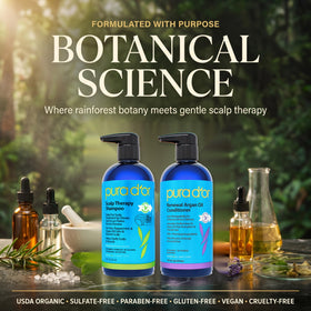 PURA D'OR ingredient display with tea tree and peppermint for scalp comfort