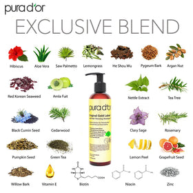 PURA D'OR close-up ingredient label highlighting botanical actives