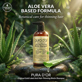 PURA D'OR key botanical ingredients flatlay highlighting natural actives