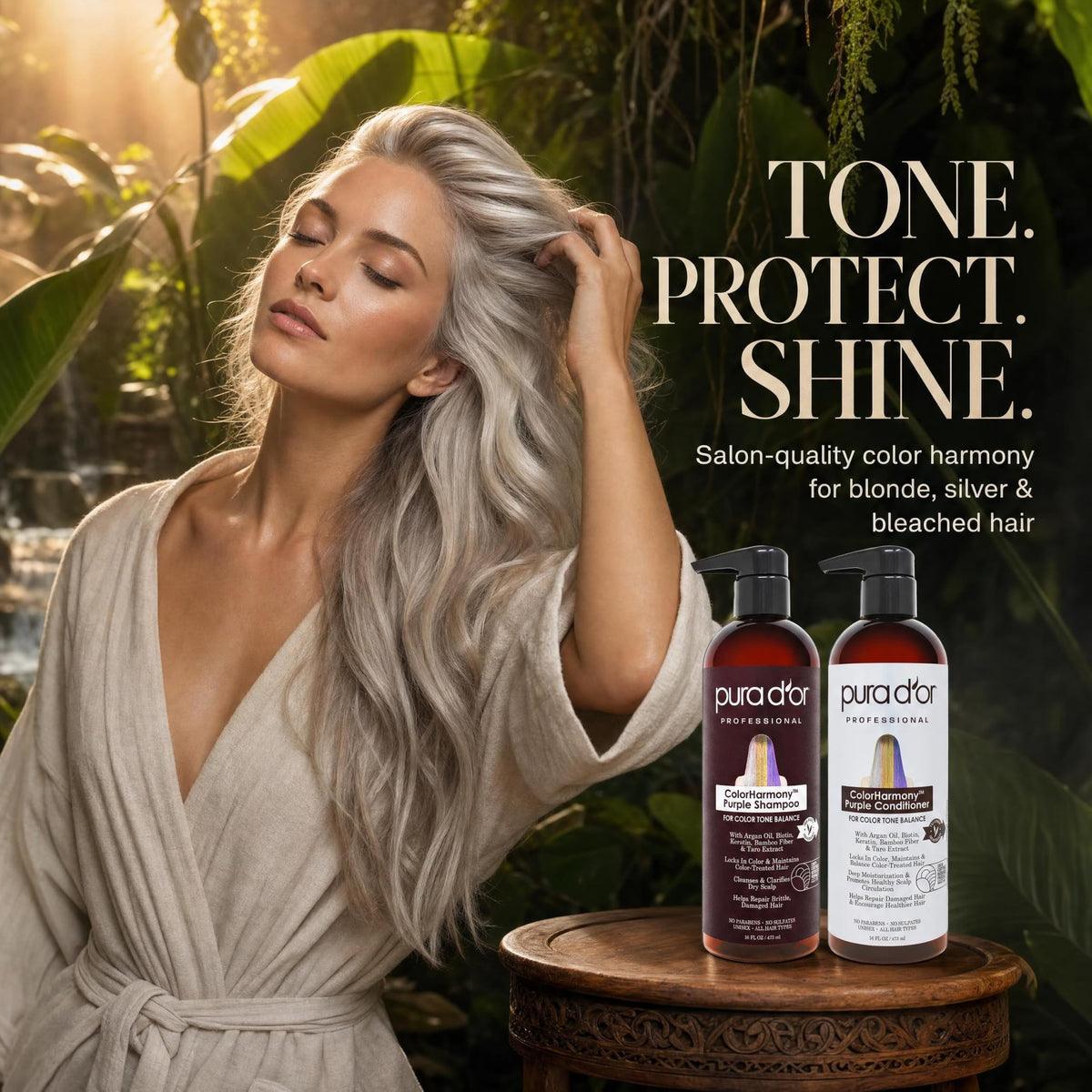 PURA D'OR ingredients label close-up emphasizing keratin and argan oil blend