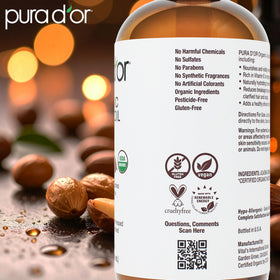 PURA D'OR oil applied to hair ends illustrating smoothness and frizz control