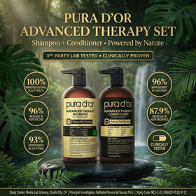 PURA D'OR label close-up highlighting herbal ingredient transparency benefit