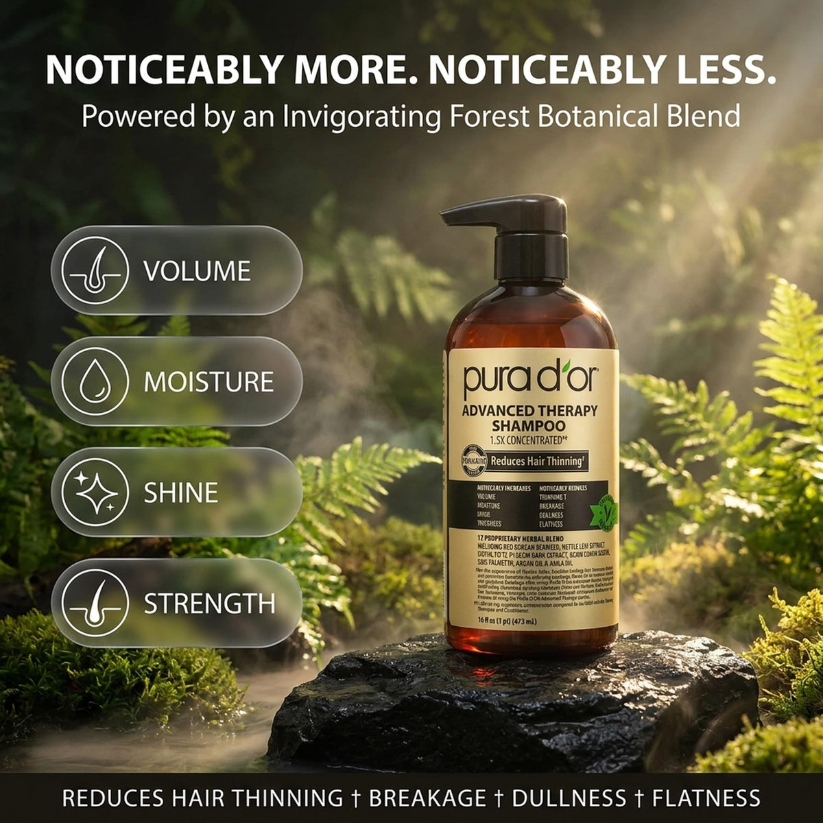 PURA D'OR label close-up showing active ingredients and transparency