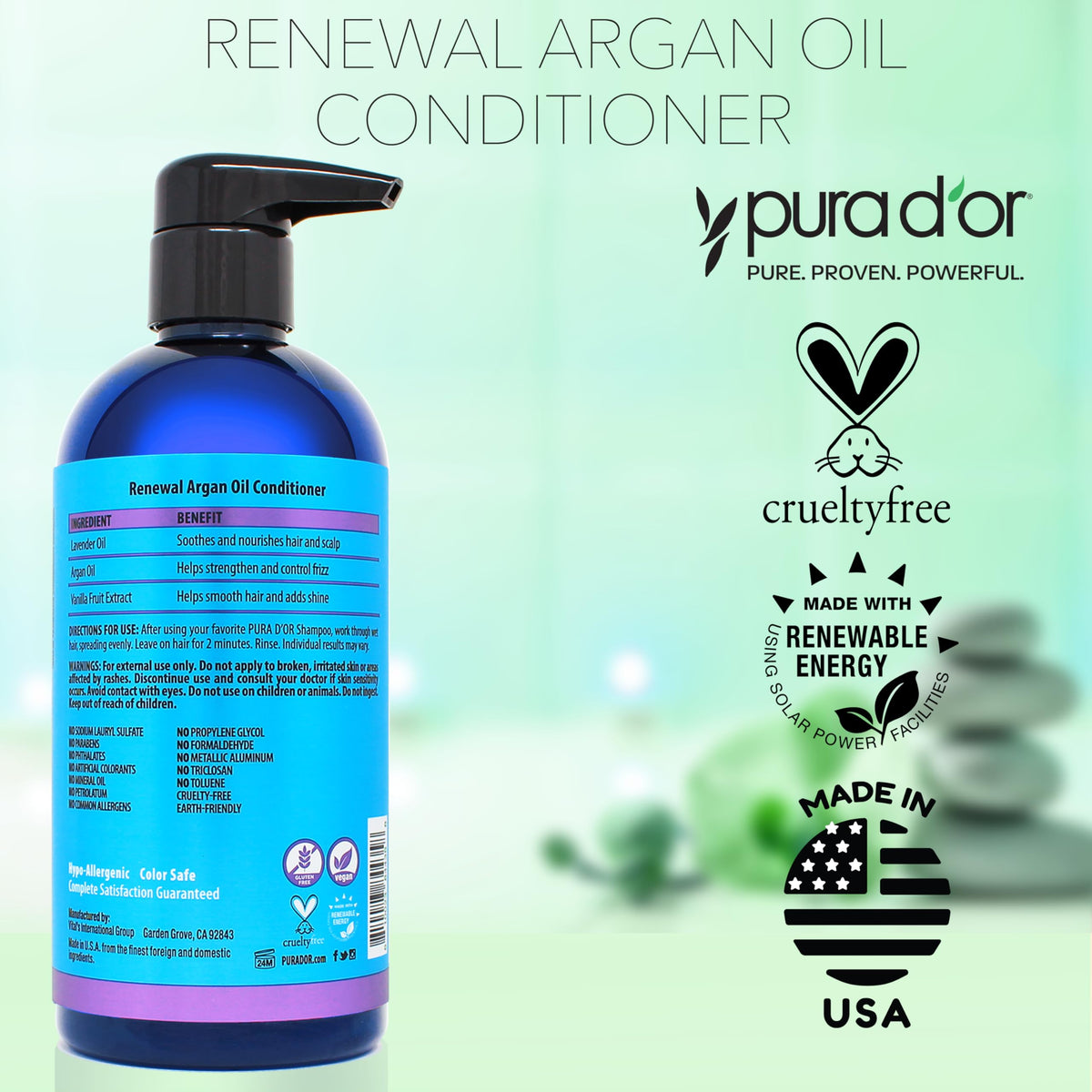 PURA D'OR conditioner on bathroom shelf styled for daily routine benefit
