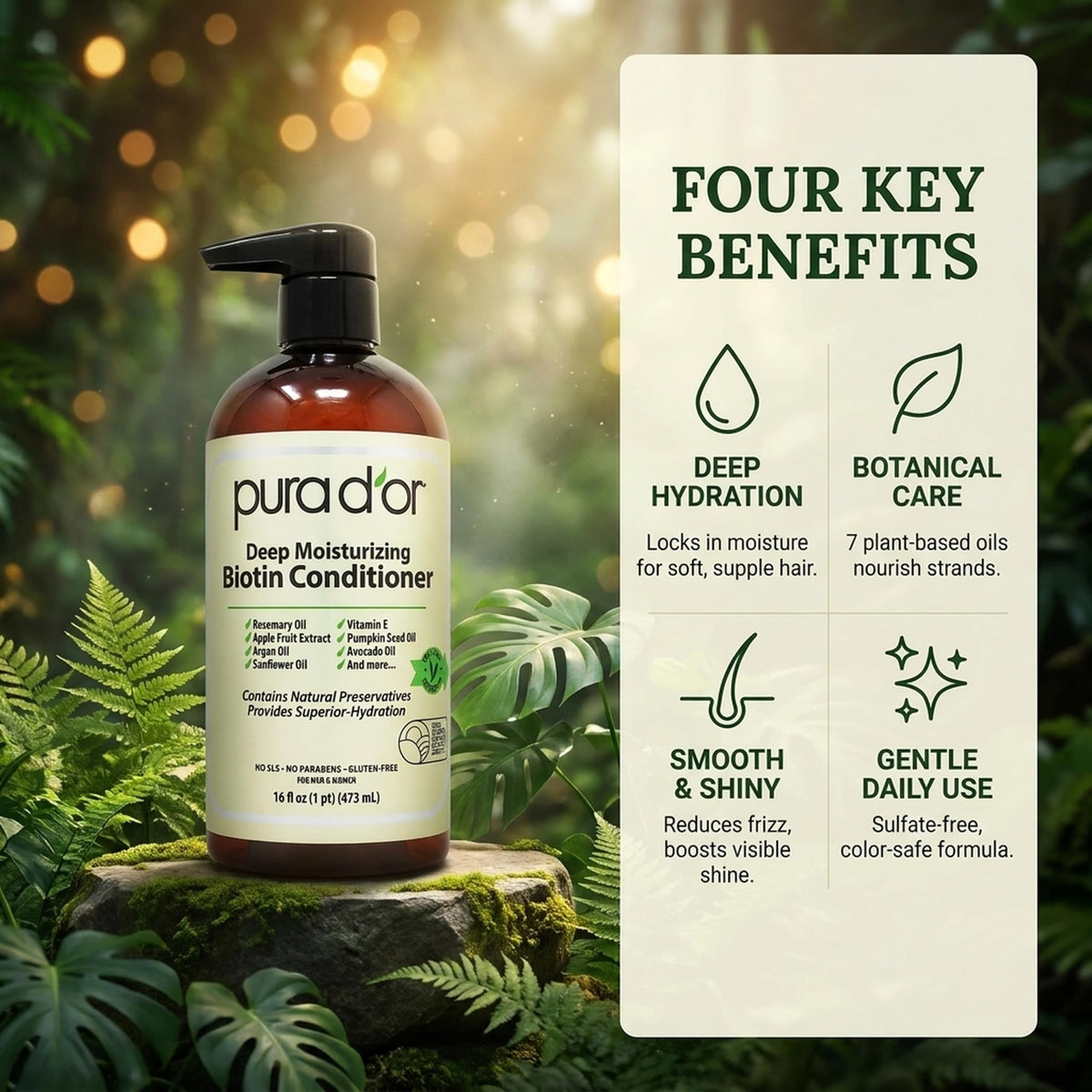 PURA D'OR on bathroom shelf lifestyle shot showing daily routine benefit