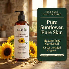 PURA D'OR bottle on bathroom vanity lifestyle scene for everyday routine