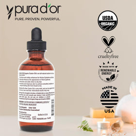 PURA D'OR bottle on bathroom vanity in lifestyle scene promoting daily self-care use