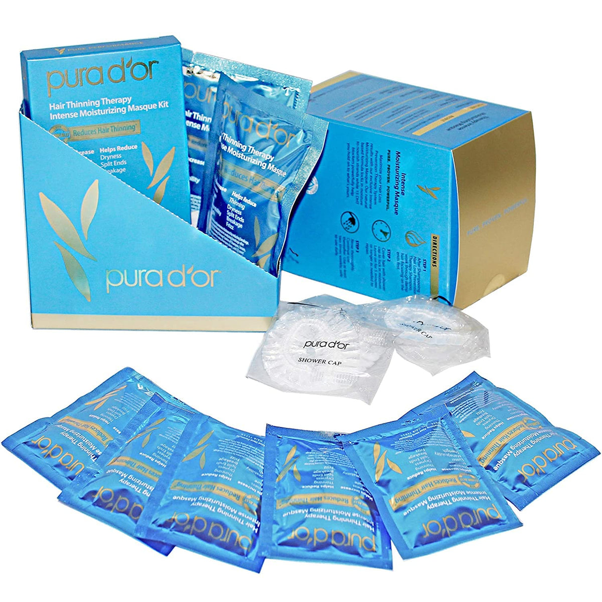 PURA D'OR front packaging of eight moisturizing masques showing product set