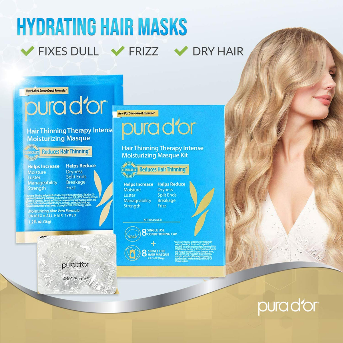 PURA D'OR masque applied in wet hair demonstrating easier detangling and smoothness