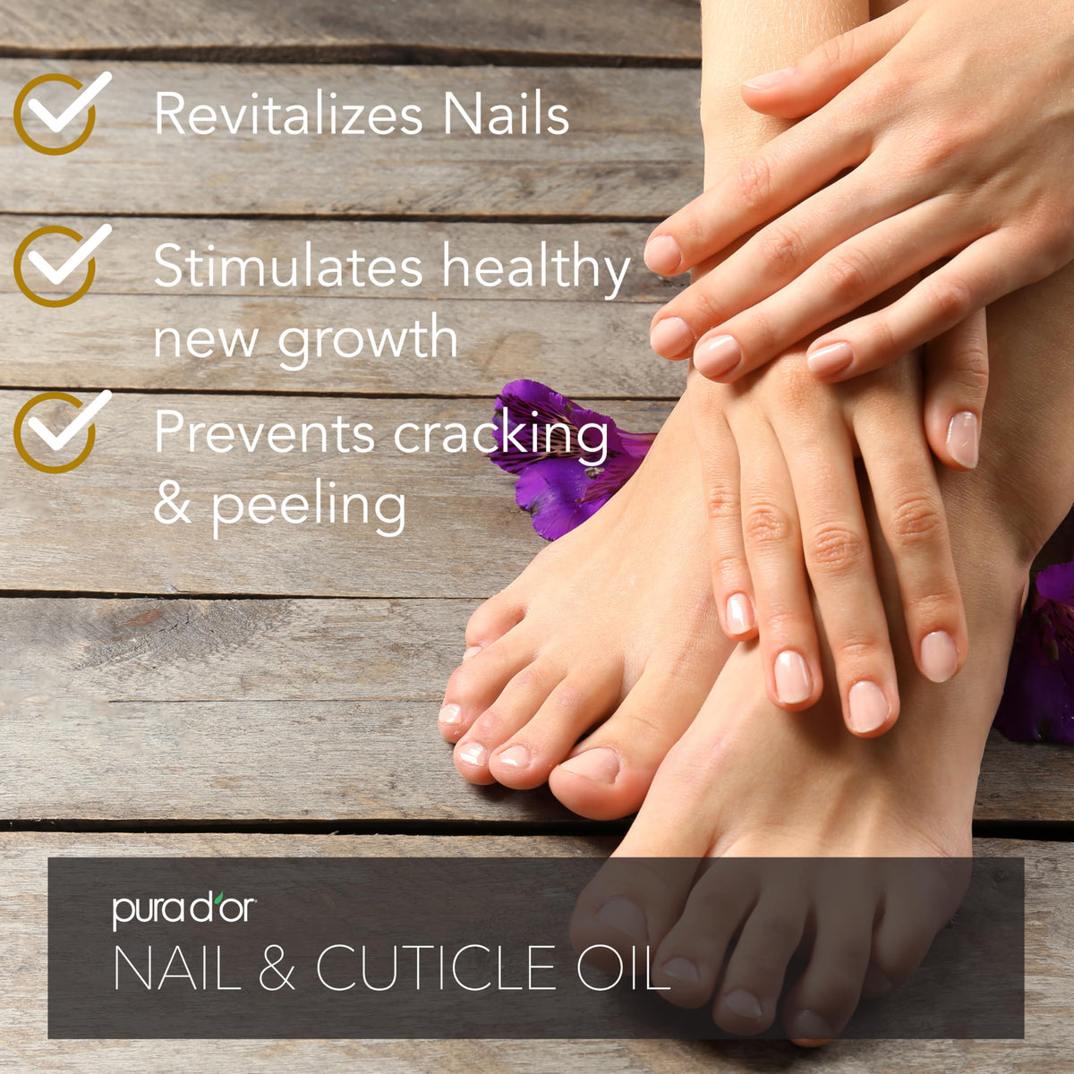 PURA D'OR nails before and after use showing smoother stronger appearance