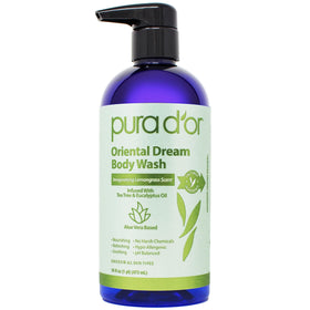 PURA D'OR bottle front label showing lemongrass scent and benefits