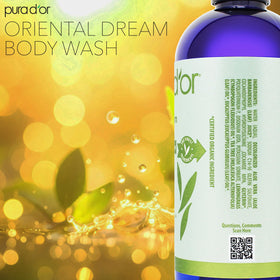 PURA D'OR 16 oz bottle beside a towel to show true size
