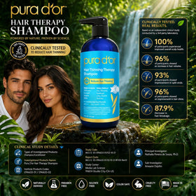 PURA D'OR shampoo pouring into hand to show viscosity and easy application benefits