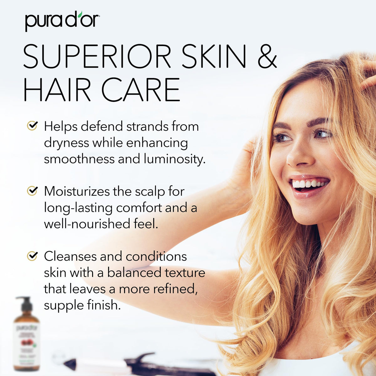 PURA D'OR castor oil pouring close-up demonstrating smooth texture for easy application