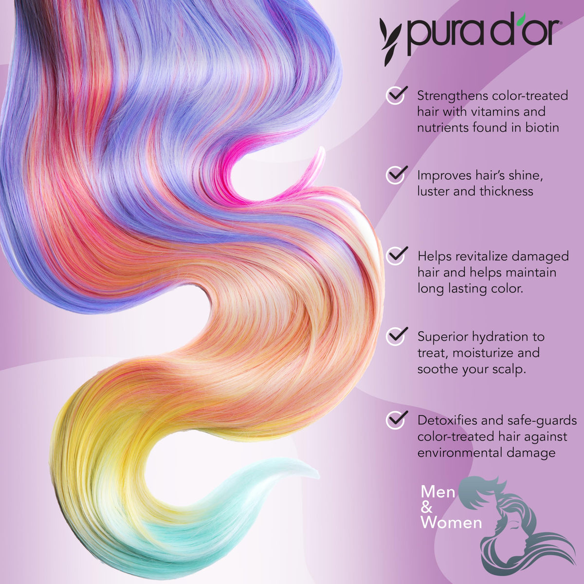 PURA D'OR purple shampoo texture close-up highlighting violet pigments for neutralizing brass