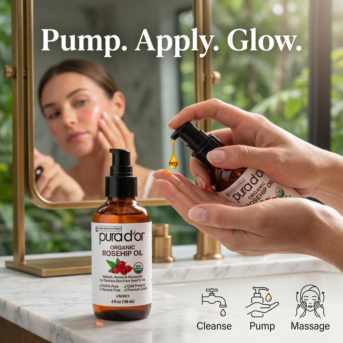 PURA D'OR hair treatment in use smoothing frizz and adding shine