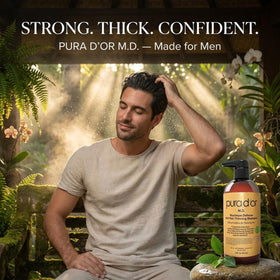 PURA D'OR scalp application on wet hair showing targeted soothe benefit