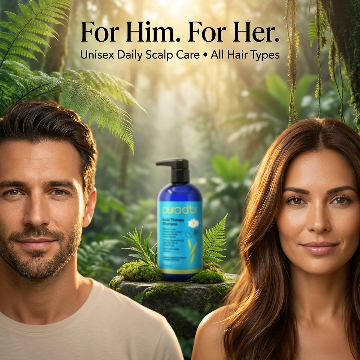 PURA D'OR shampoo foam texture on palm showing gentle lather and moisturizing benefit