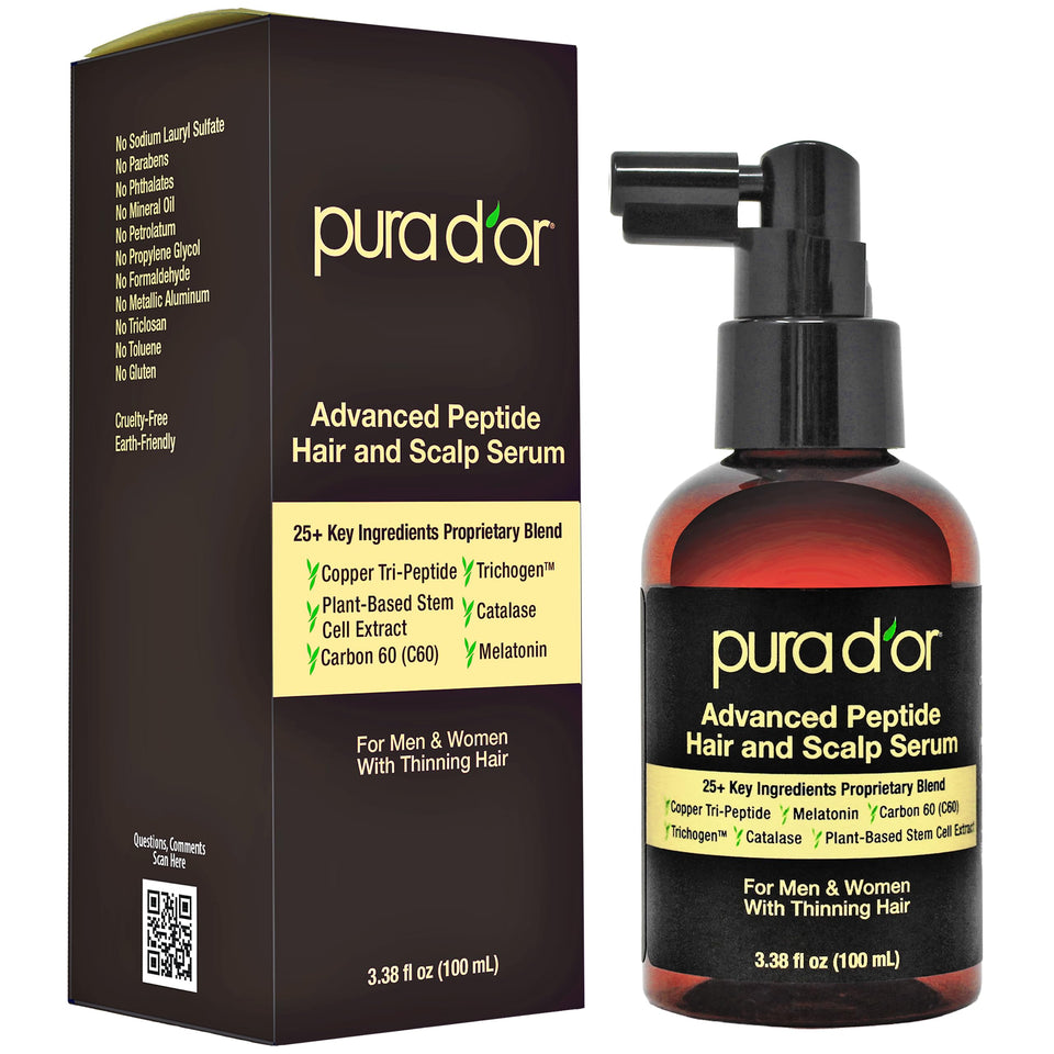 PURA D'OR front bottle view showing packaging and volume benefit