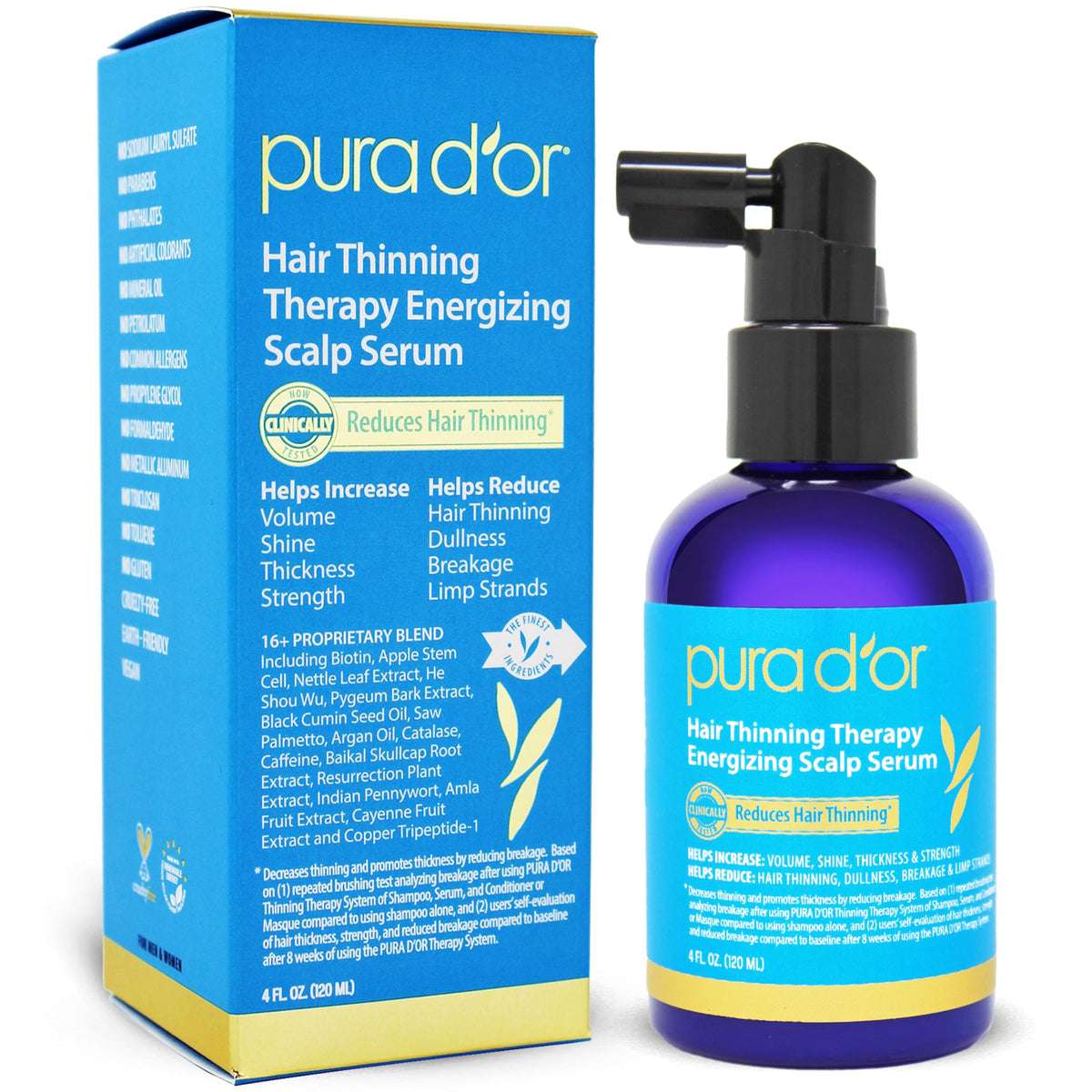 PURA D'OR front packaging showing bottle and label, clear product identity and benefits