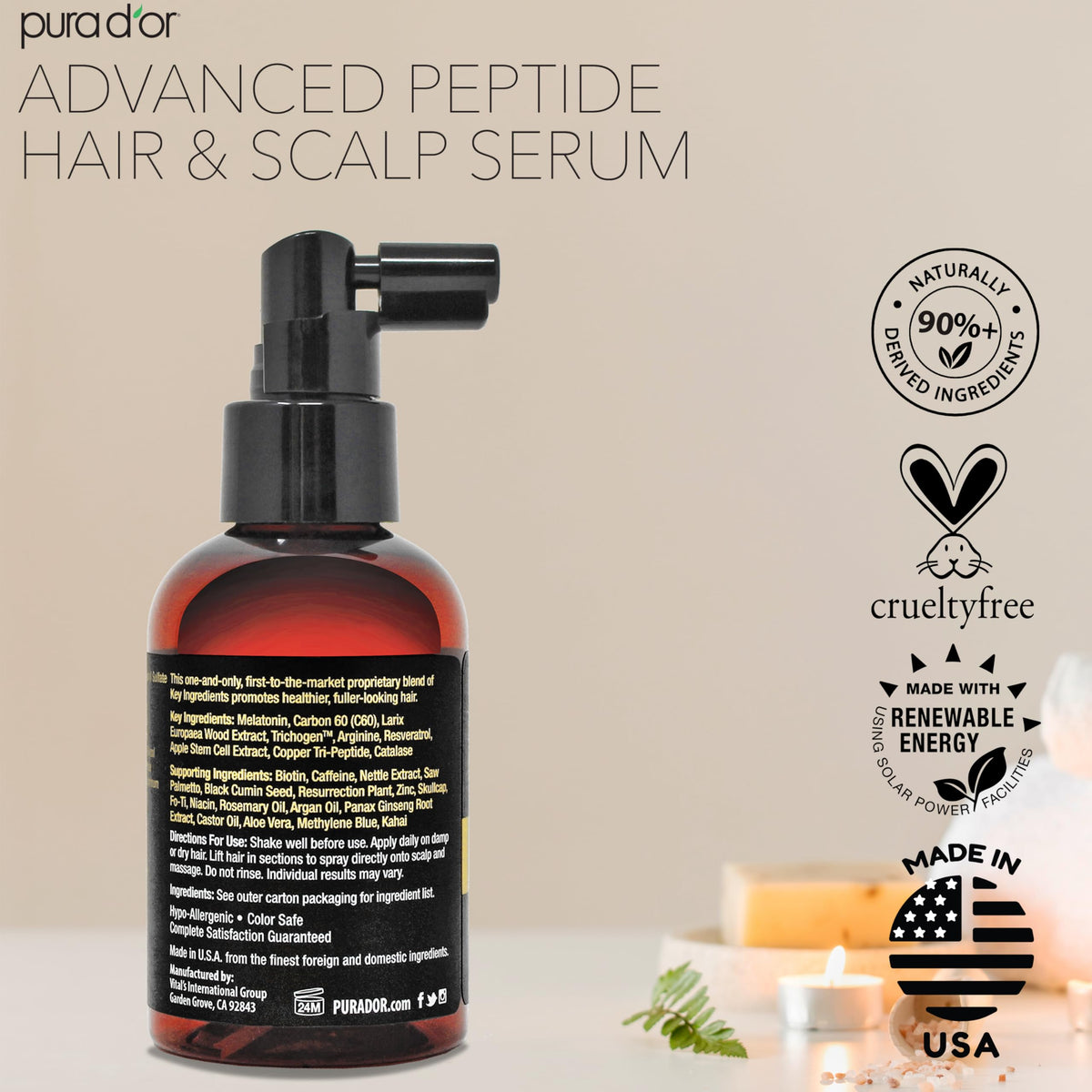 PURA D'OR serum on vanity in bathroom setting emphasizing daily routine benefit