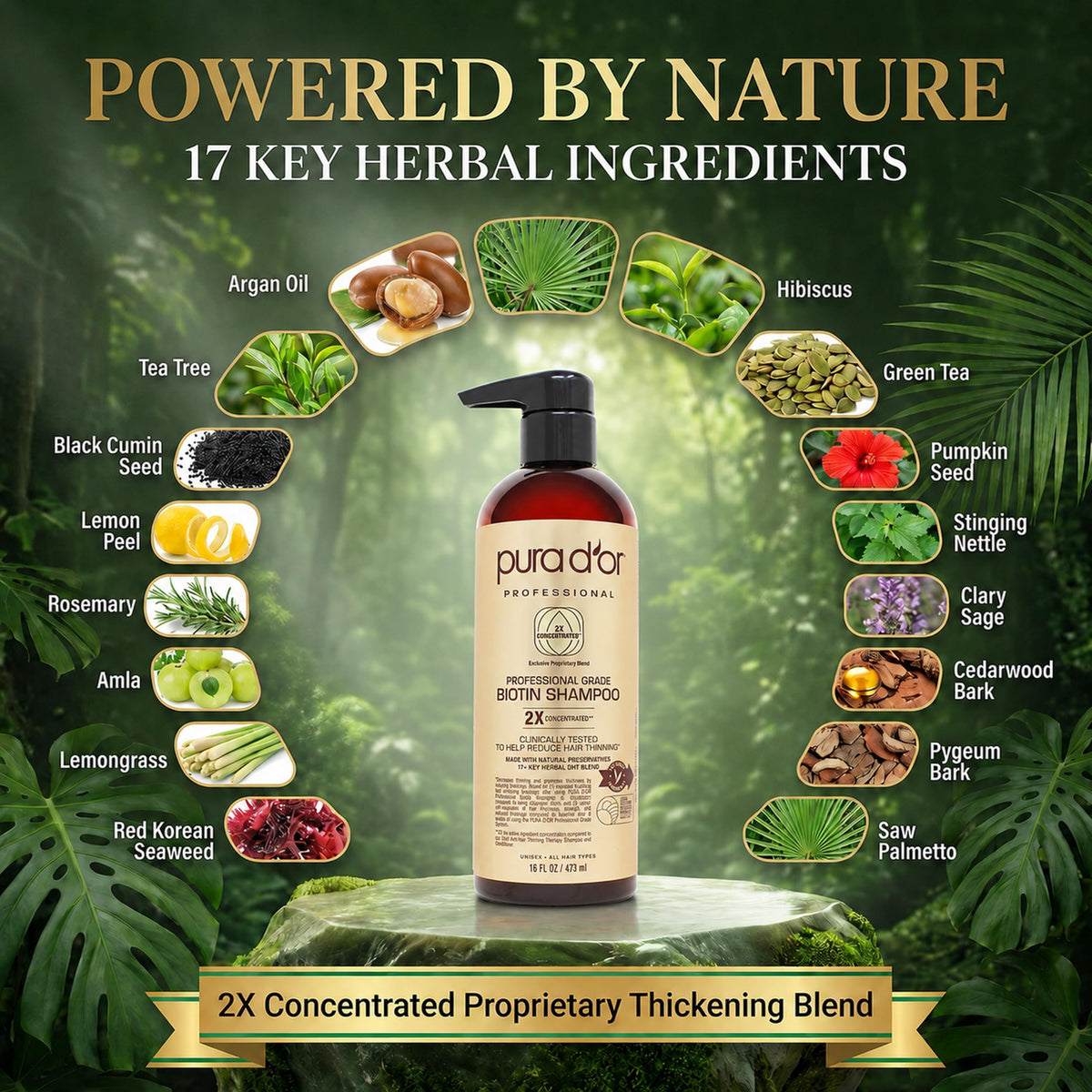 PURA D'OR shampoo on bathroom shelf conveying everyday routine convenience