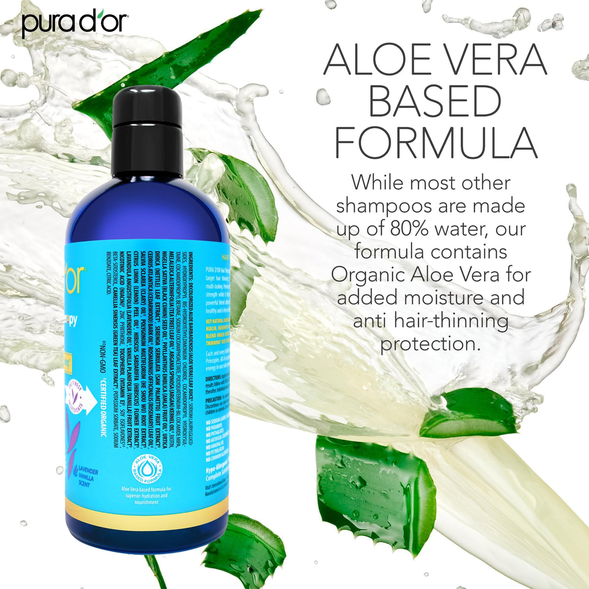 PURA D'OR shampoo in hand being applied to scalp for stronger hair